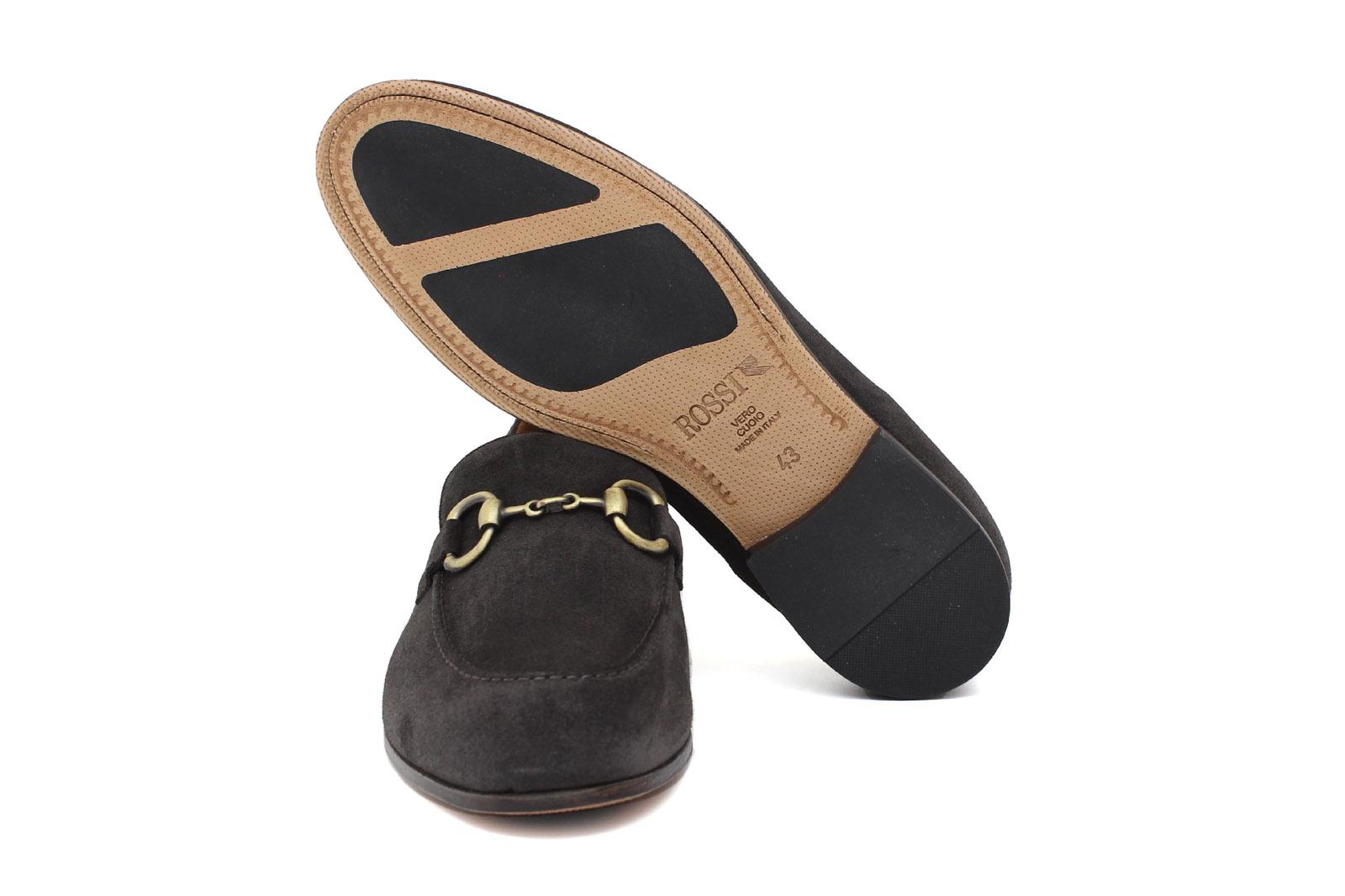 Mocassino con accessorio lavorazione sacchetto intero in camoscio t. moro e fondo cuoio con inserto cucito 8690CFPE 1041 ROSSI