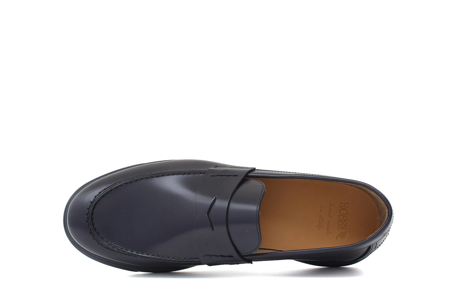 Mocassino in vitello sfoderato spazzolato blu con fondo gomma leggera 1076CBLU 72 ROSSI