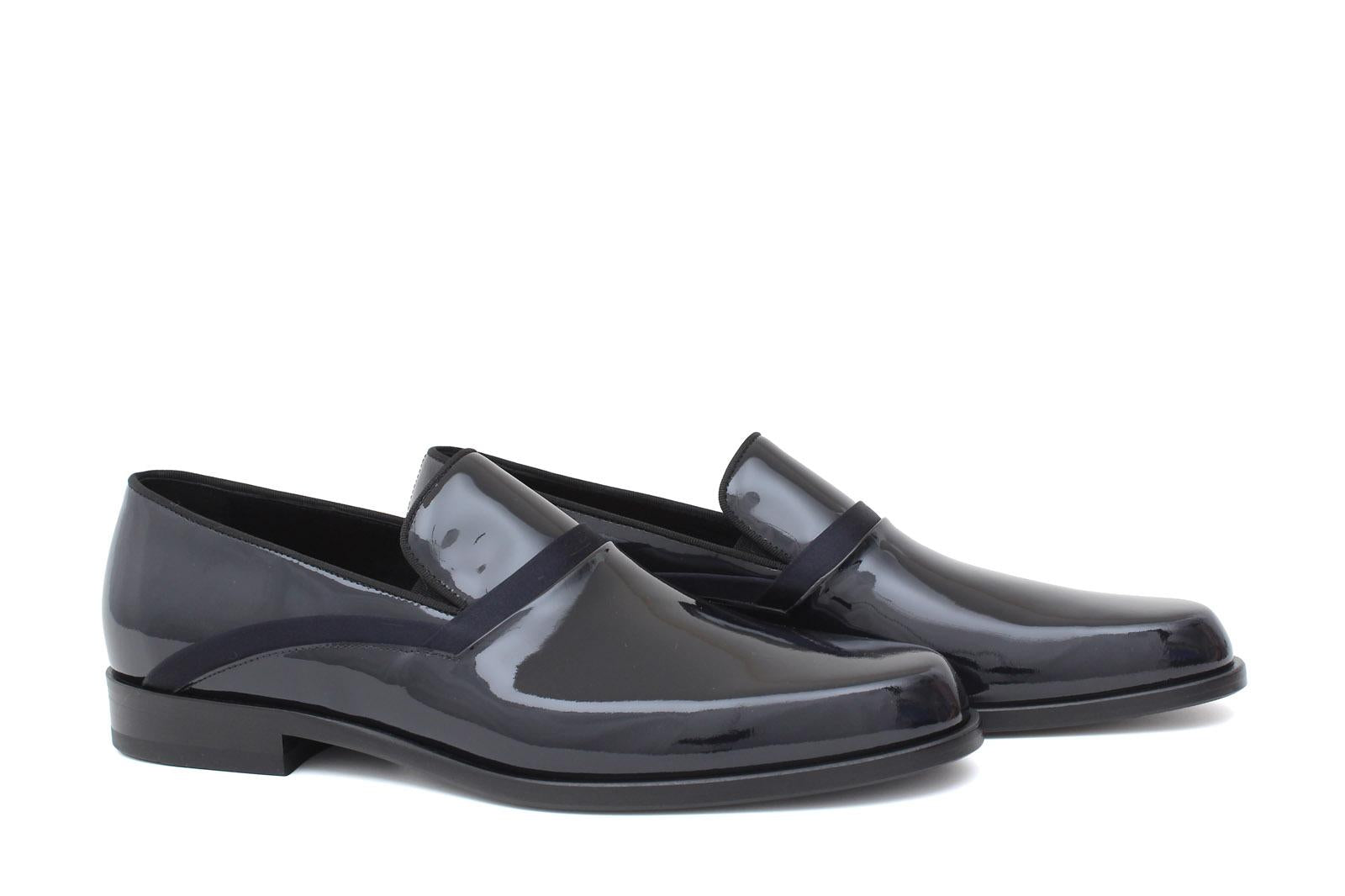 Mocassino in vernice blu scuro con riporto in raso e fondo in cuoio 619VBLU 985 ROSSI