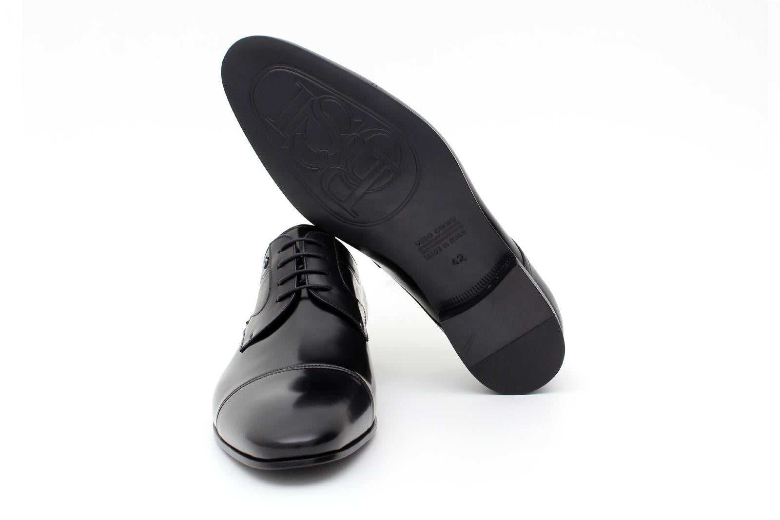 Derby con puntalino in vitello spazzolato nero con fondo cuoio stampato 3520SVN 405 ROSSI