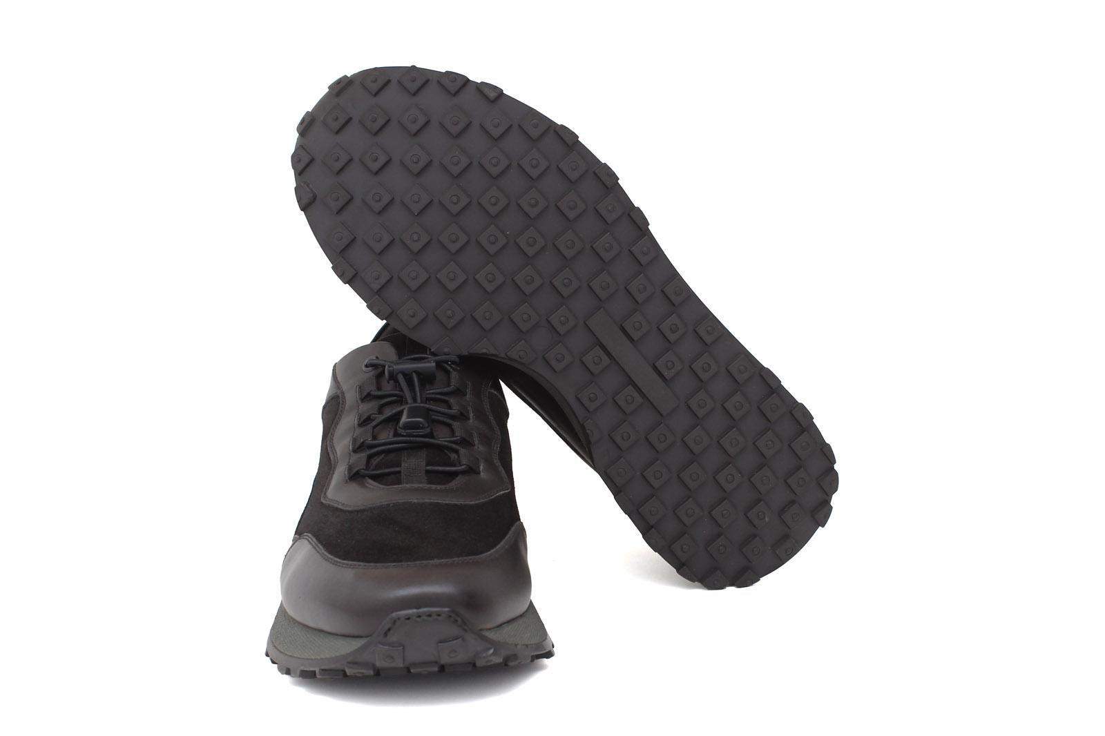Sneakers in vitello e camoscio testa di moro e fondo gomma verde 1261PTM 74 ROSSI