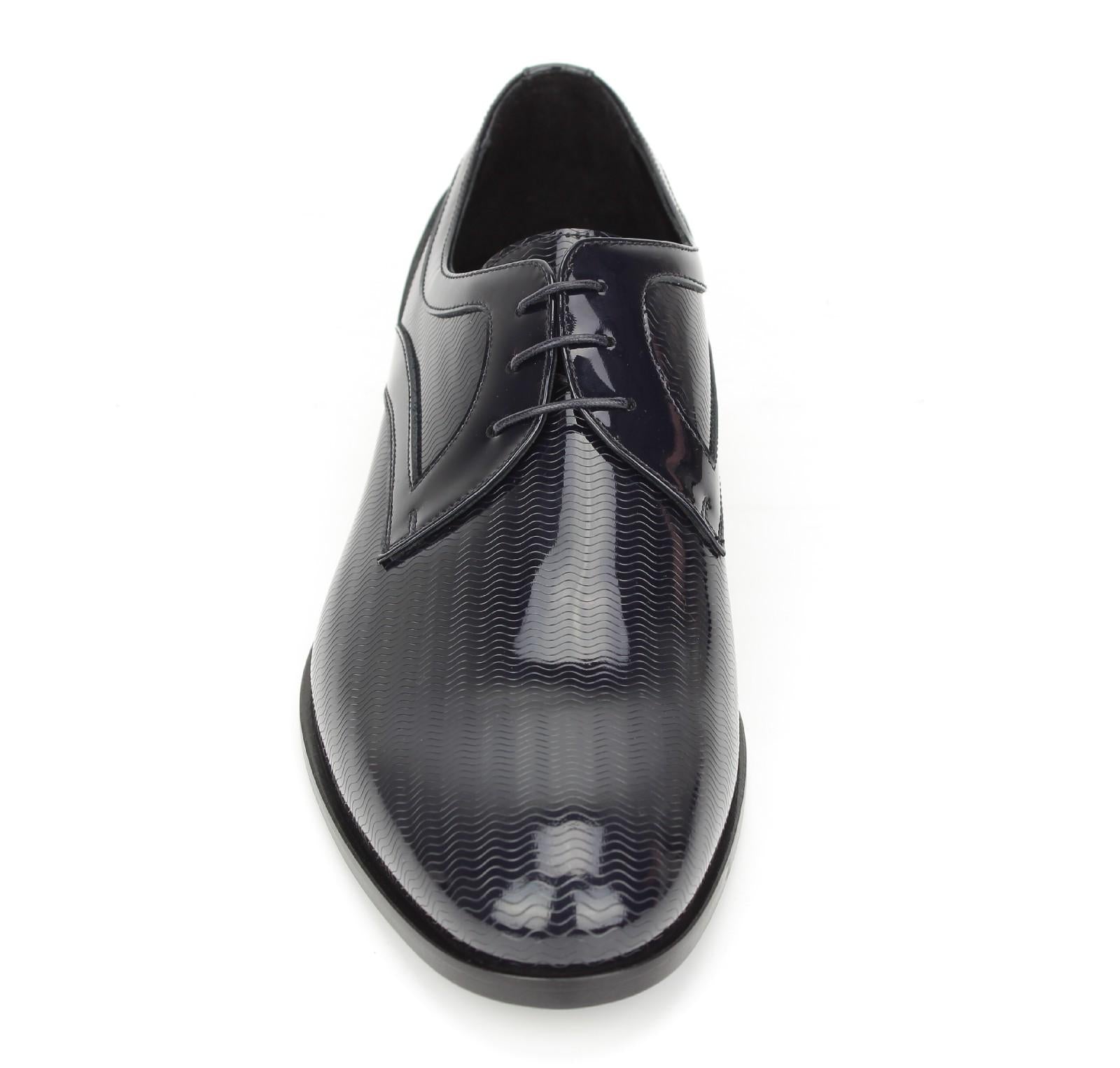 Derby in vernice ricamata colore blu con fondo in cuoio 8616VBLU 397 ROSSI