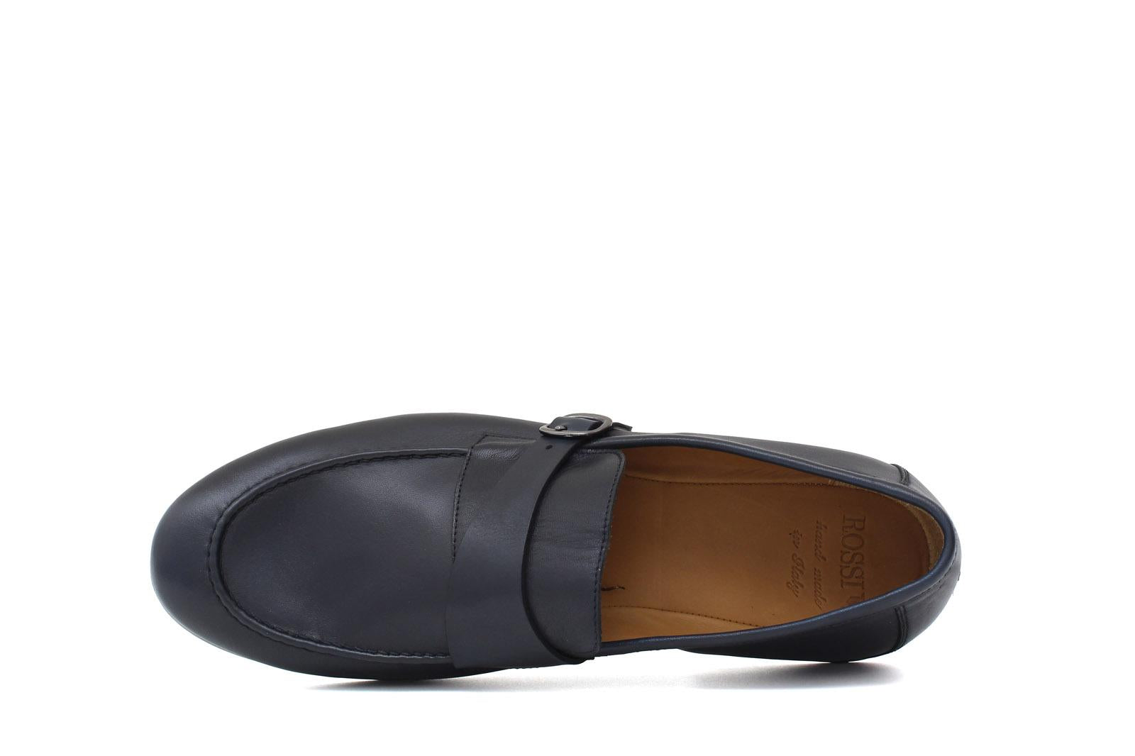 Mocassino lavorazione sacchetto in vitello naturale blu e fondo cuoio con inserto antiscivolo 1044DIXB 129 ROSSI