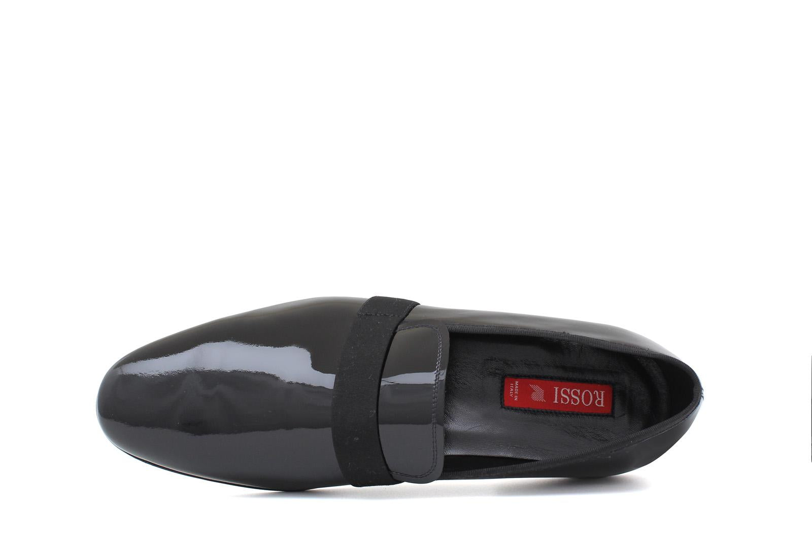 Pantofola in vernice nera, riporto in grogrein e fondo in cuoio 5902VERNER 283 ROSSI