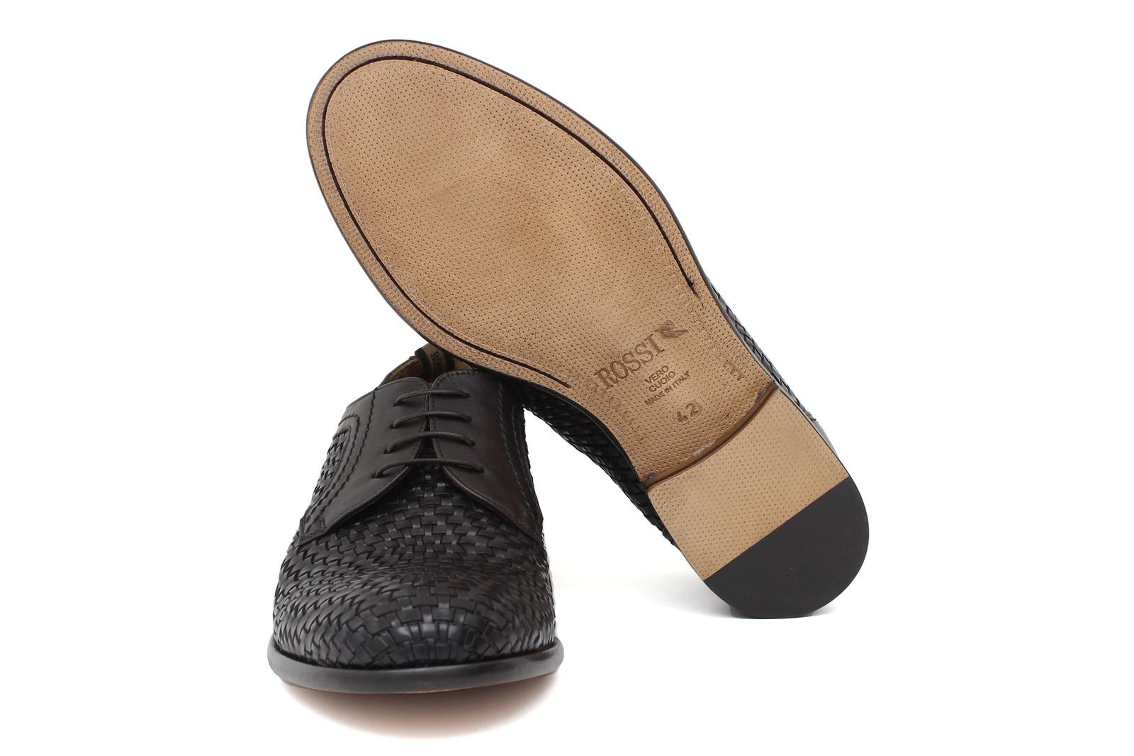 Derby in vitellino intrecciato color nero con fondo in cuoio cucito blake 8727VITM 192 ROSSI
