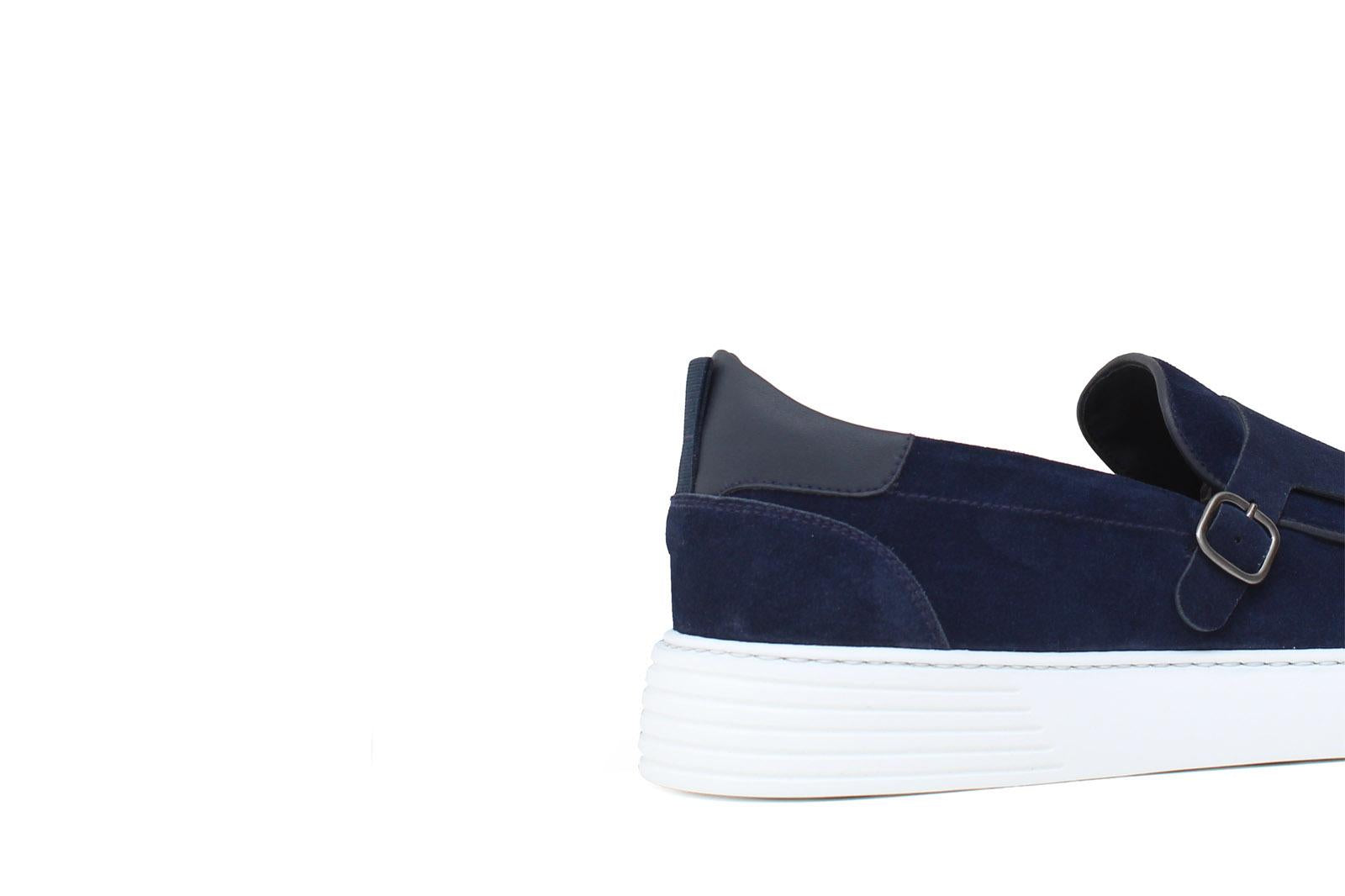Slip on doppia fibbia in camoscio navy con fondo in gomma leggera 803SAFOLTR 65 ROSSI
