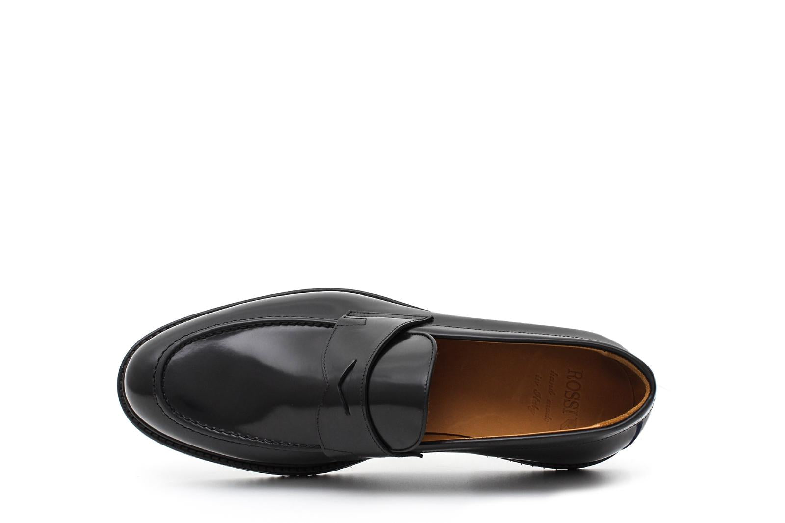 Mocassino in vitello spazzolato nero e fondo in gomma leggera 5852CALNE 377 ROSSI