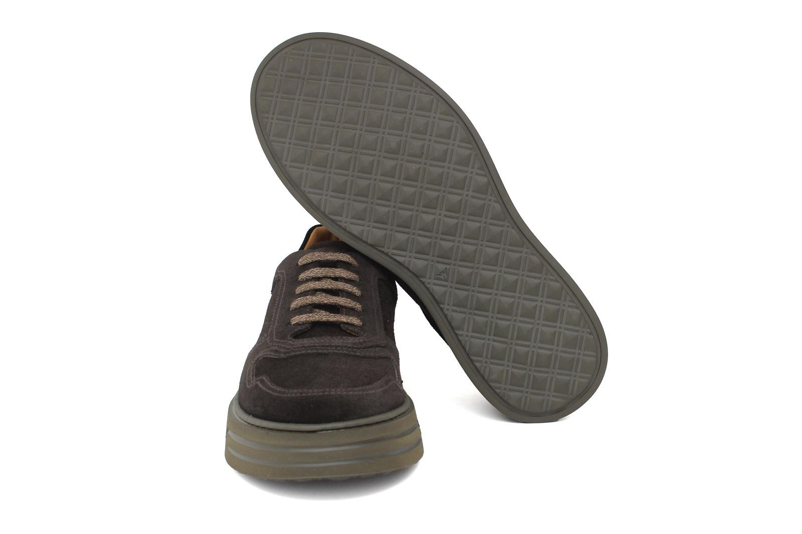 Sneakers in camosco ingrassato testa di moro e fondo in gomma leggera 1245CHSM 362 ROSSI