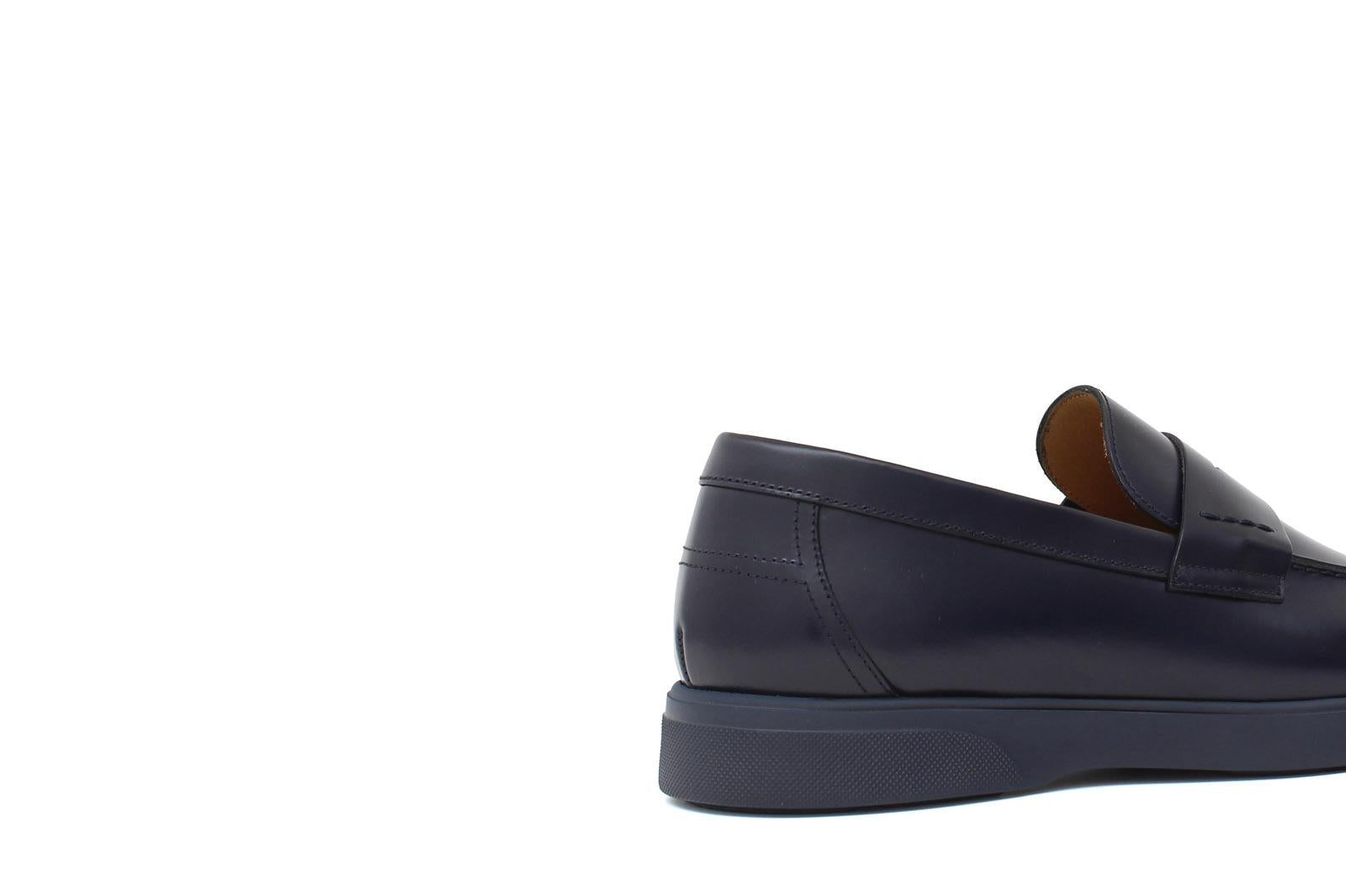 Mocassino in vitello sfoderato spazzolato blu con fondo gomma leggera 1076CBLU 72 ROSSI