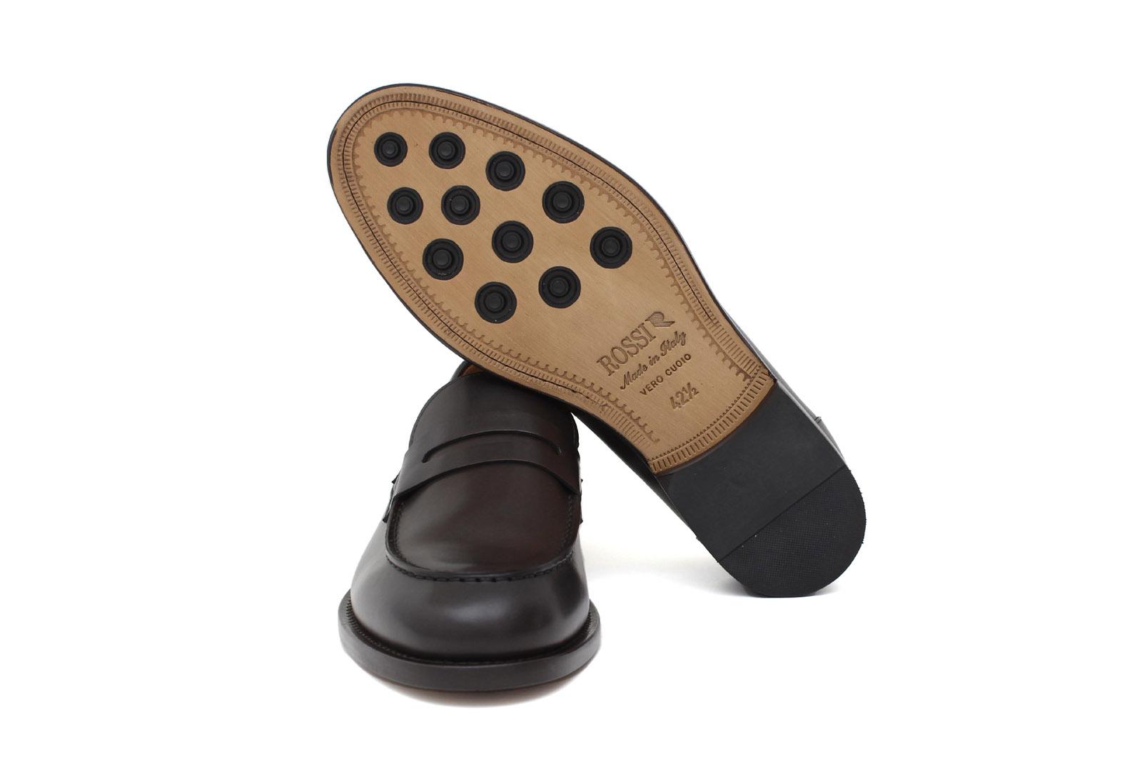 Mocassino in vitello a pieno fiore marrone con fondo in cuoio antiscivolo 6853SERMOK 515 ROSSI