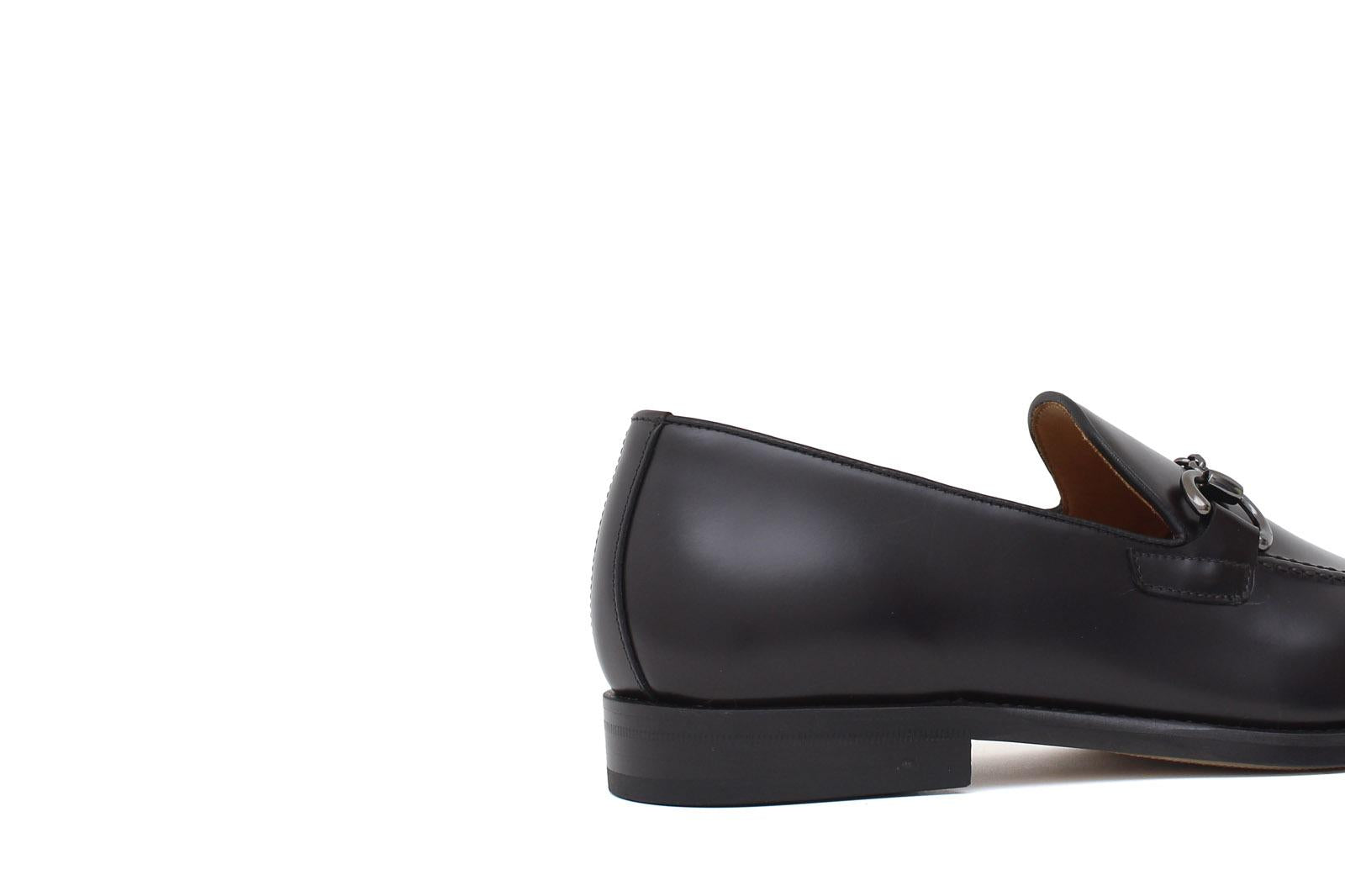 Mocassino con accessorio in vitello spazzolato testa di moro con fondo in cuoio antiscivolo 644MORSCTM 1129 ROSSI