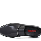 Mocassino con accessorio in vitello spazzolato blu scuro con fondo in cuoio 621TBLU 55 ROSSI