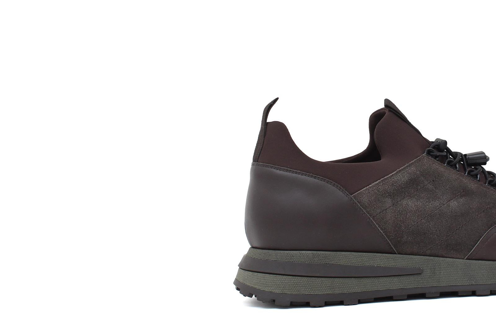 Sneakers in vitello morbido testa di moro con riporto in camoscio con fondo gomma verdone 925POLM 107 ROSSI