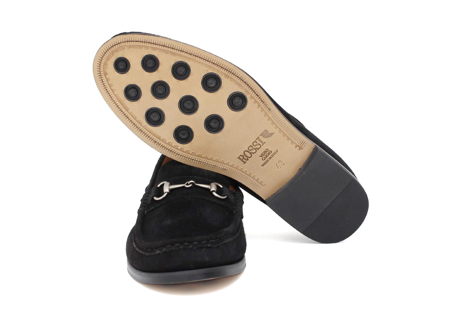 Mocassino tubolare in camoscio nero con fondo in cuoio antiscivolo cucito blake 9660CFLNE 30 ROSSI