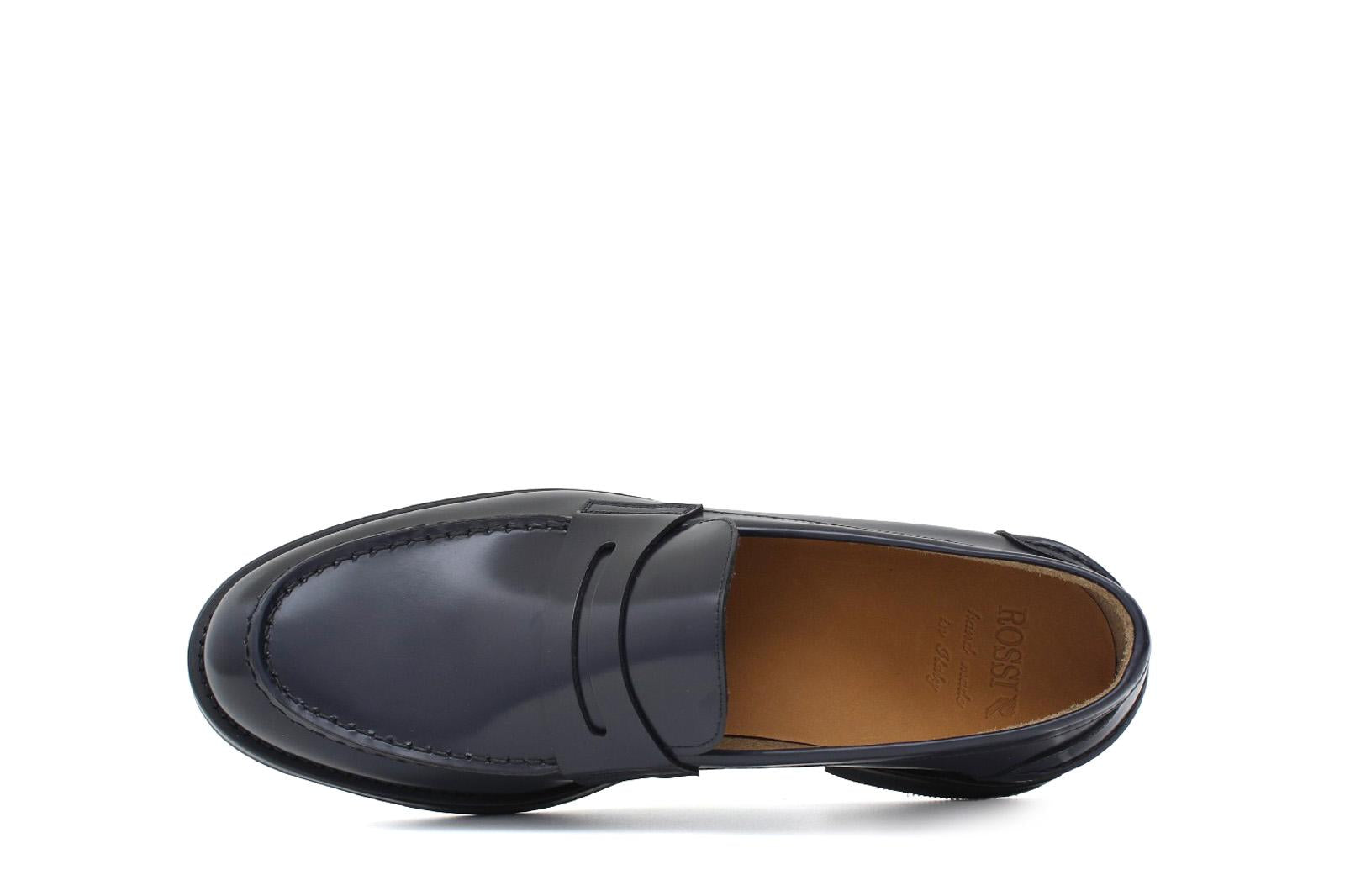 Mocassino sfoderato in vitello spazzolato blu con fondo in gomma leggera 6651GCHEBLU 1060 ROSSI