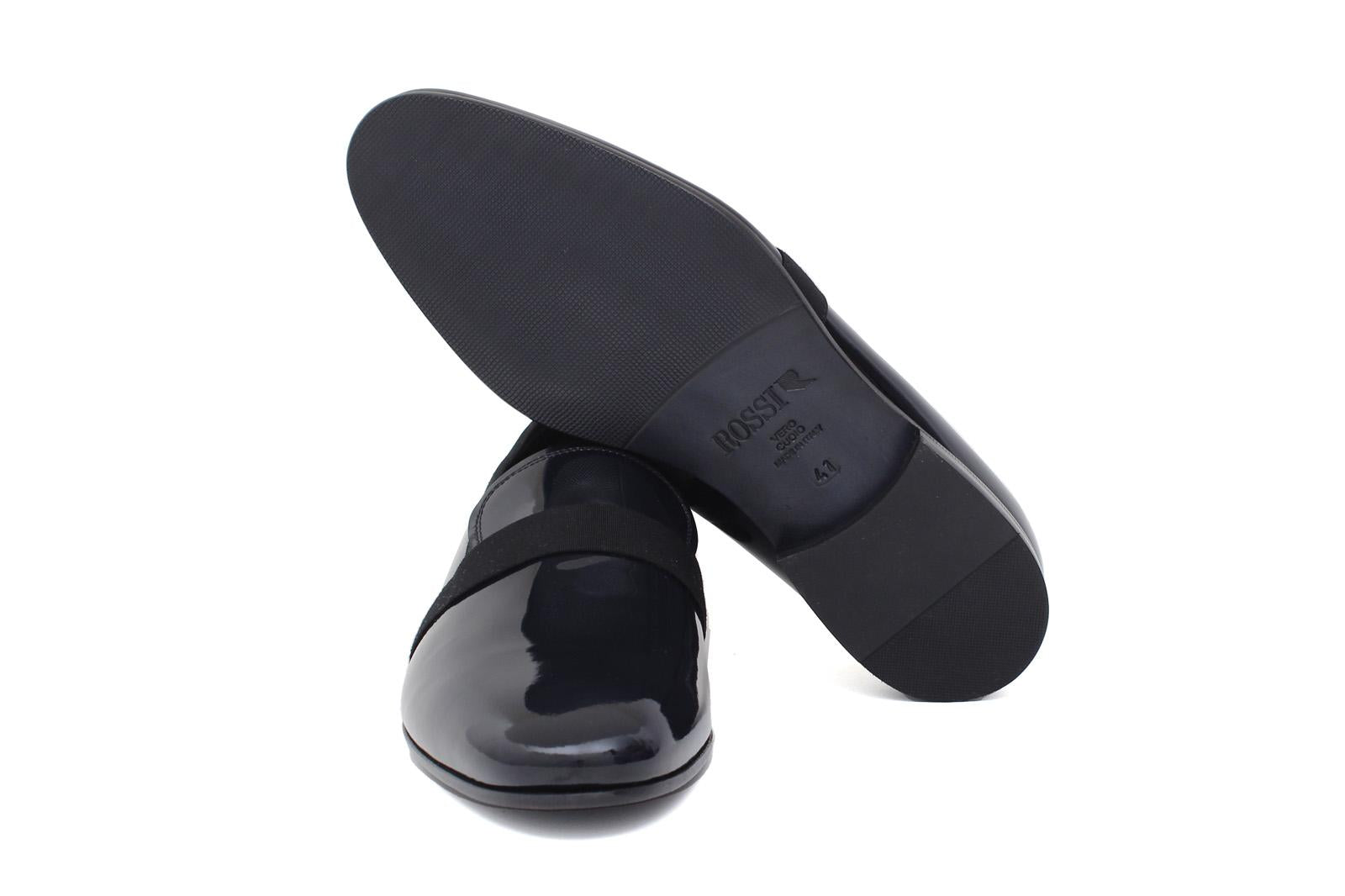 Pantofola in vernice blu scuro, riporto in grogrein e fondo in cuoio 5902VEPBLU 478 ROSSI