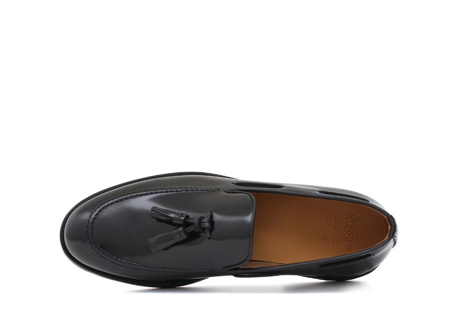 Mocassino sfoderato con mappine in vitello spazzolato nero con fondo in gomma leggera 7637CHNE 999 ROSSI