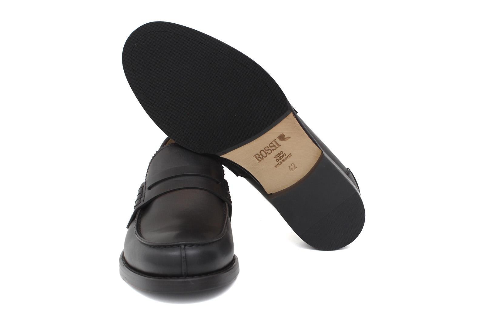 Mocassino College stile inglese in vitello naturale testa di moro con fondo cuoio mezza gomma 5316CSMOK 212 ROSSI