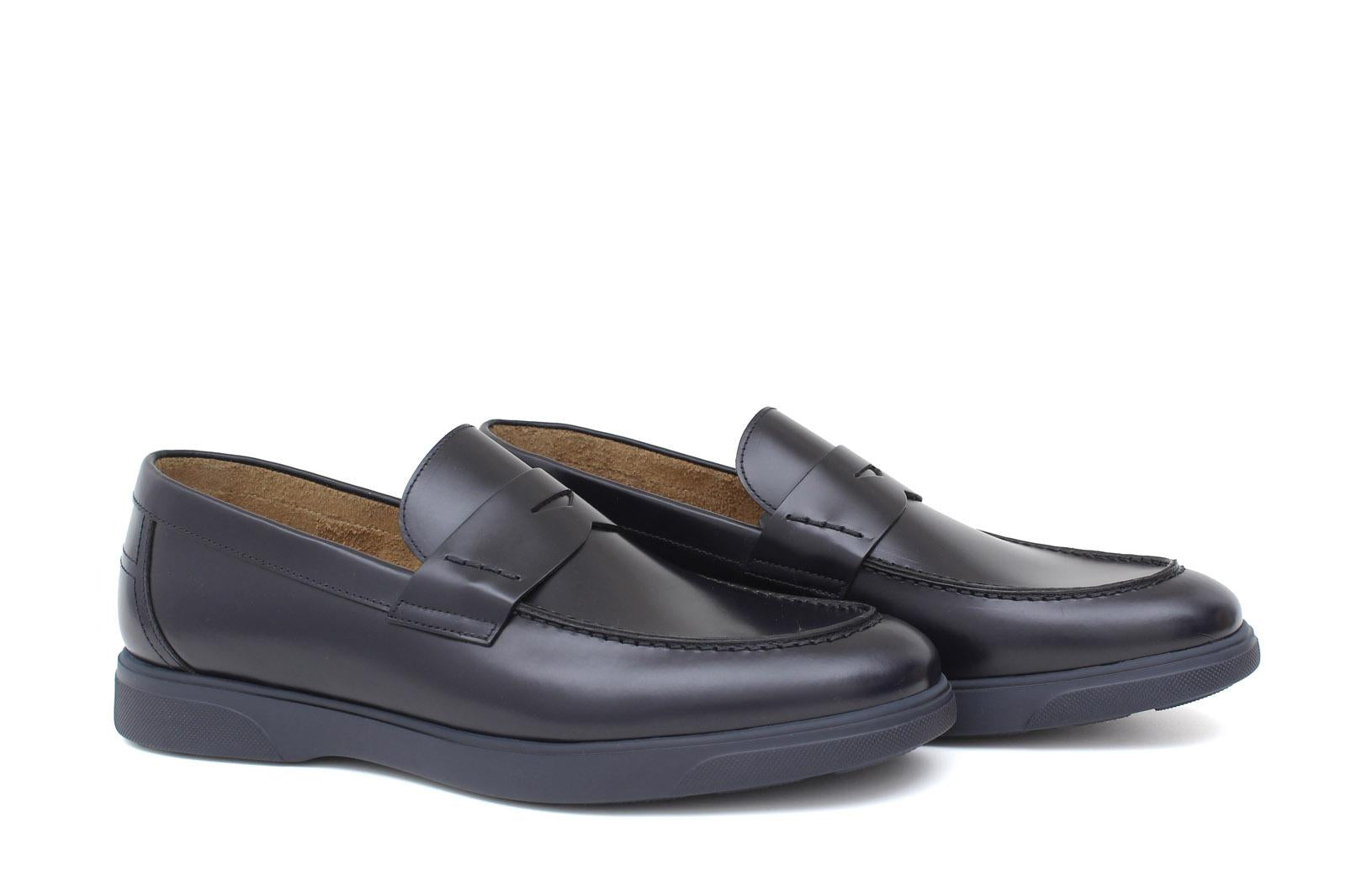 Mocassino in vitello sfoderato spazzolato blu con fondo gomma leggera 1076CBLU 72 ROSSI
