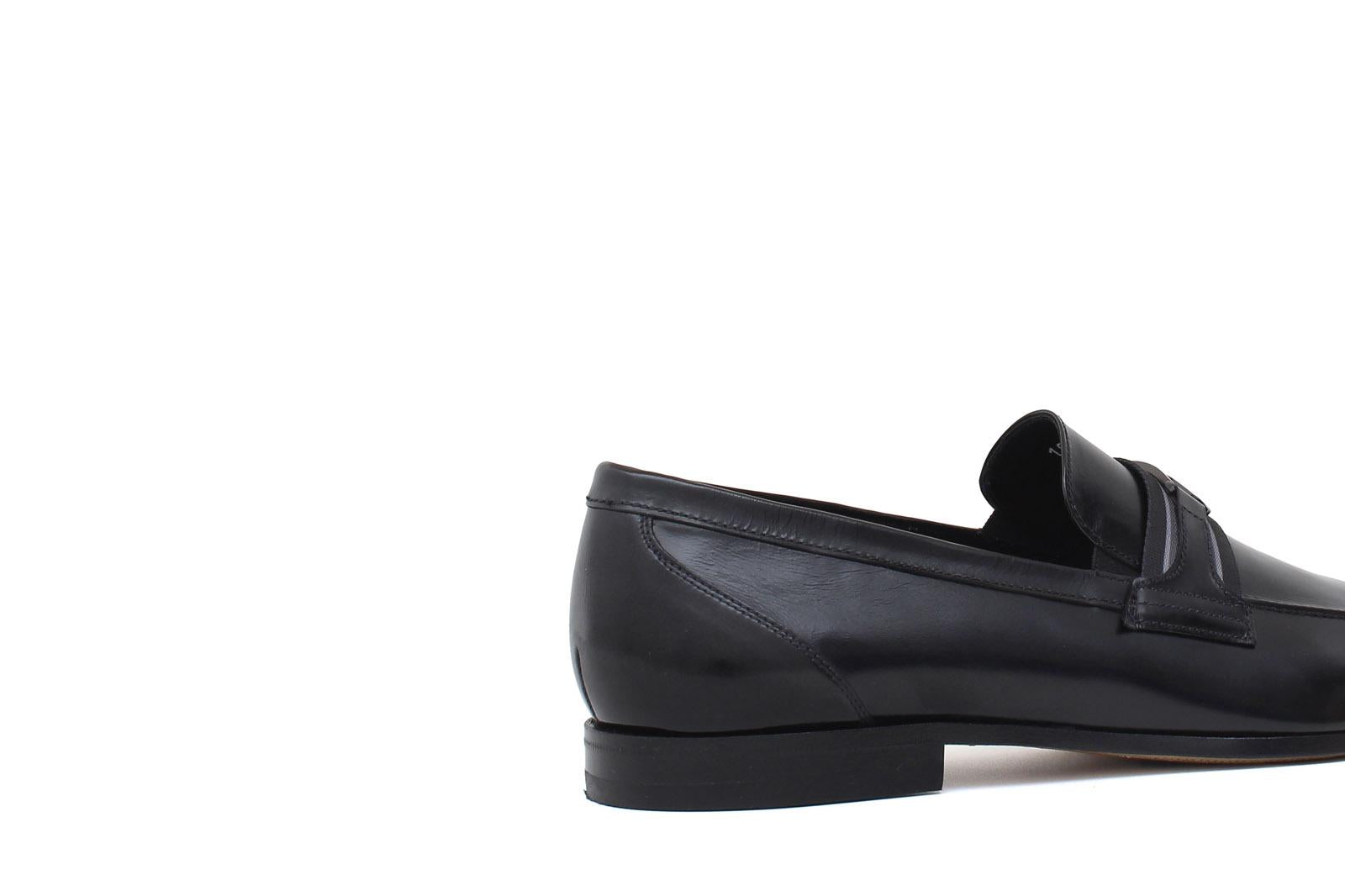 Mocassino con accessorio in canguro nero con fondo cuoio con inserti antiscivolo 1090CANNE 9 ROSSI