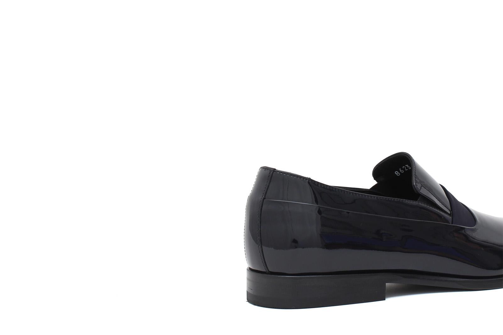 Mocassino in vernice blu scuro con riporto in raso e fondo in cuoio 8623VBLU 430 ROSSI