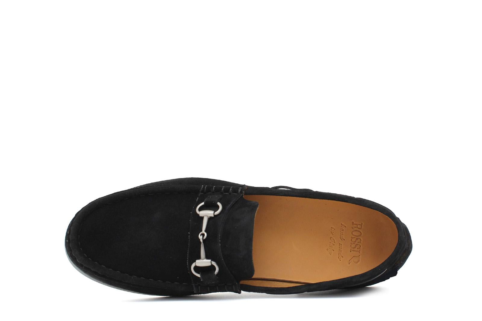 Mocassino tubolare in camoscio nero con fondo in cuoio antiscivolo cucito blake 9660CFLNE 30 ROSSI