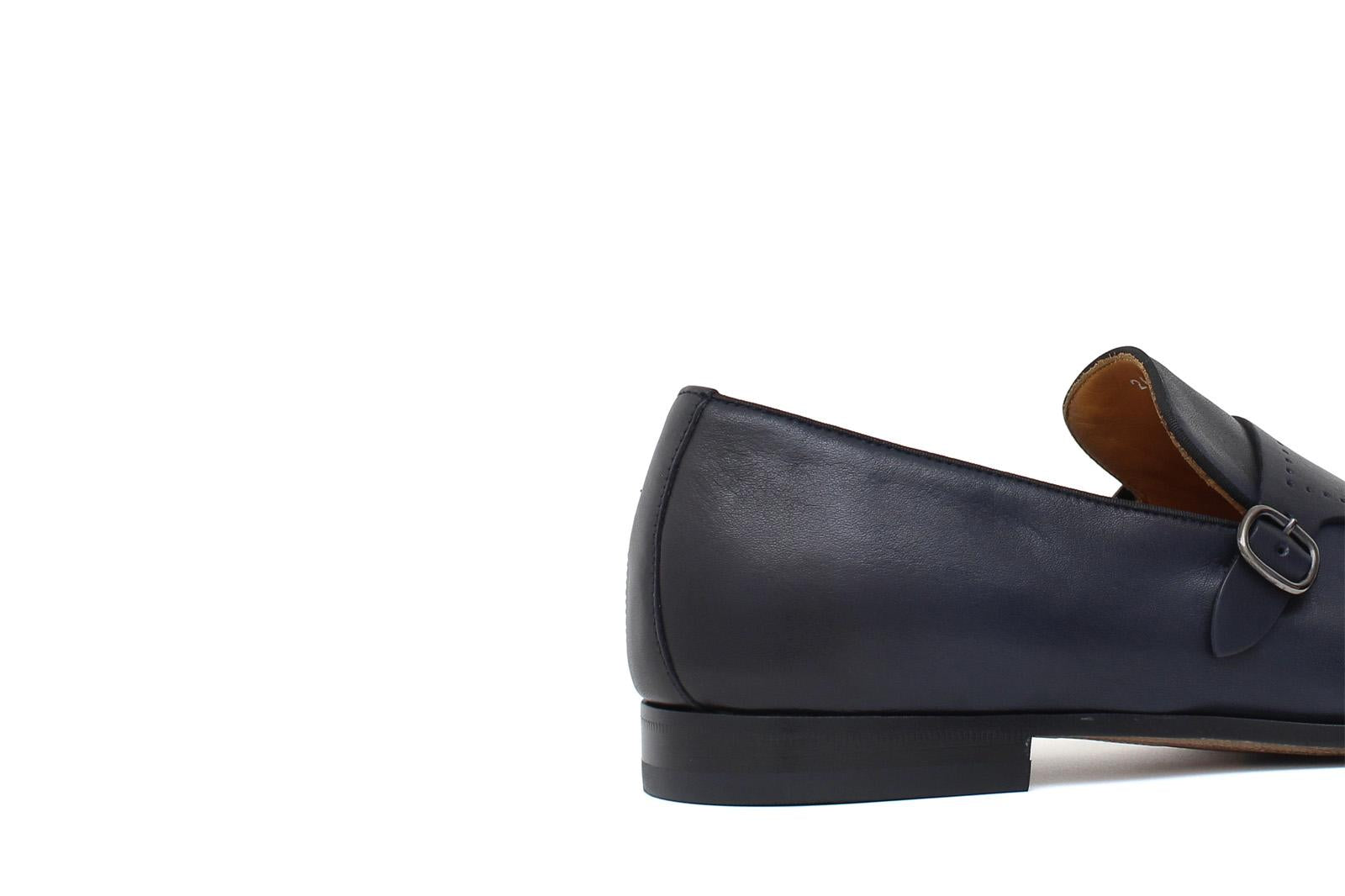 Doppia fibbia a sacchetto intero in vitello naturale blu sfumato e fondo in cuoio antiscivolo cucito blake 267DIXBLU 631 ROSSI 