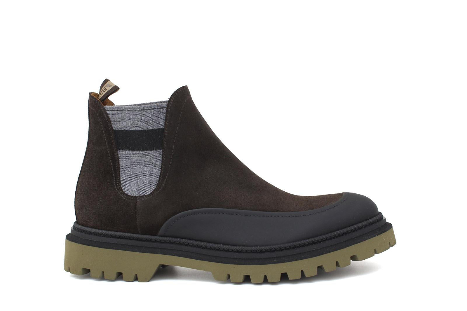 Beatles con elastico bicolore, tomaia in camoscio ingrassato testa di moro e riporto in caucciù con fondo gomma leggero 414PEBHM 1079 ROSSI 