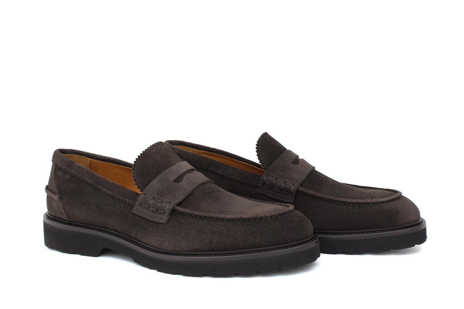 Mocassino college in suede testa di moro con fondo in gomma leggera 1552HSMO 190 ROSSI 