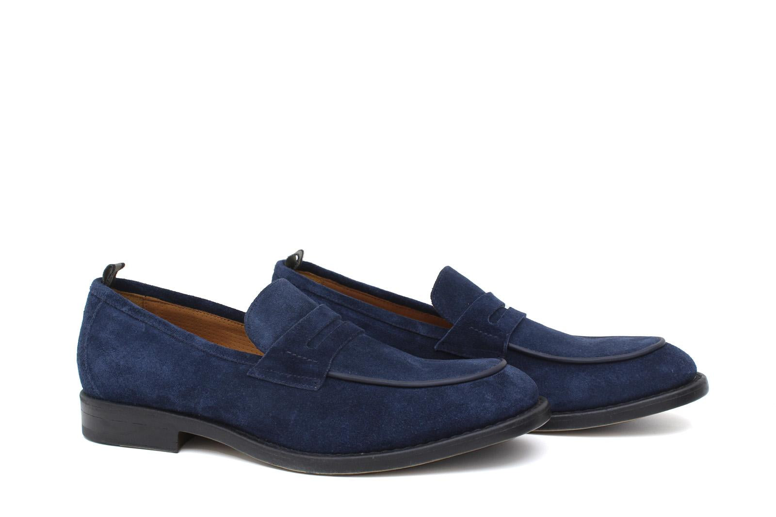 Mocassino in camoscio navy con fondo in gomma cucito blake 639FLOOLT 411 ROSSI 