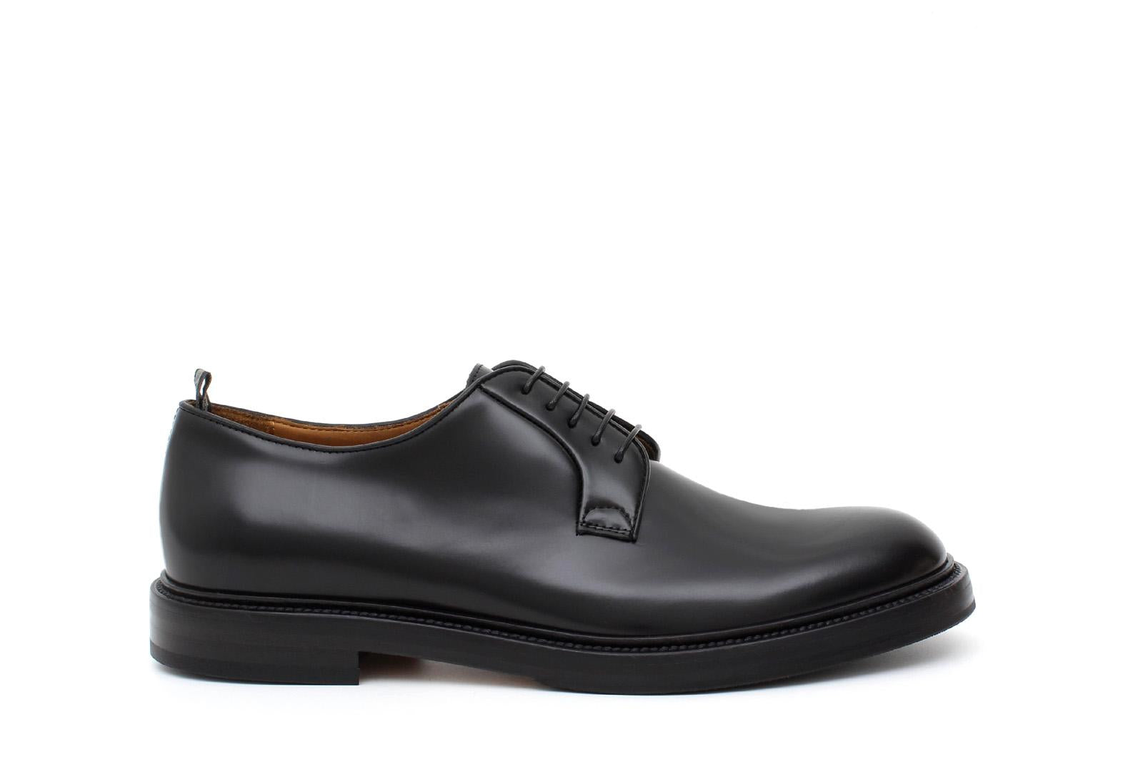 Derby liscio in vitello spazzolato nero con fondo doppio cuoio con antiscivolo 6403CALNE 1072 ROSSI 