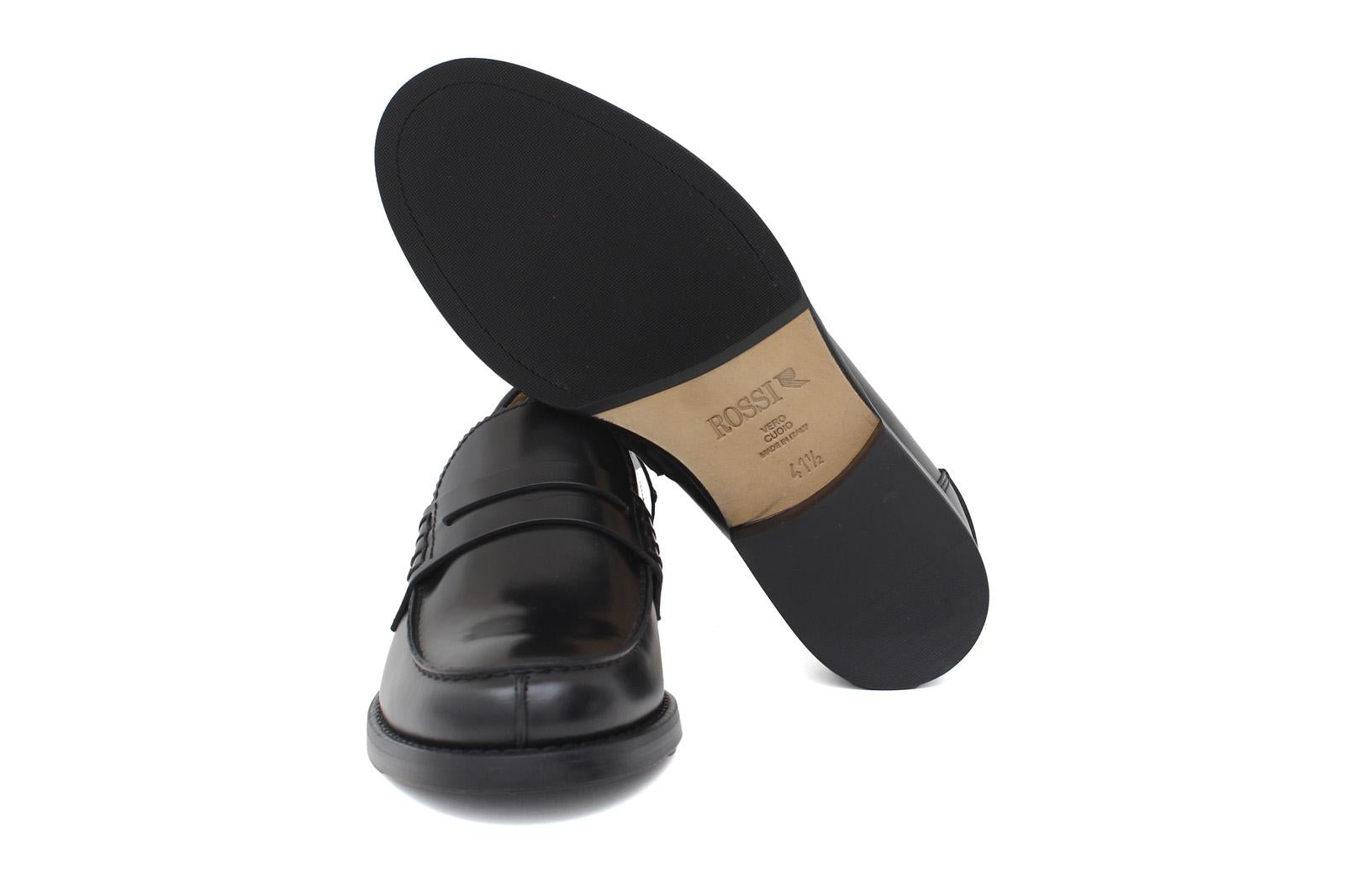 Mocassino College stile inglese in vitello spazzolato nero e fondo in cuoio 1/2 gomma 5316VCN 228 ROSSI 