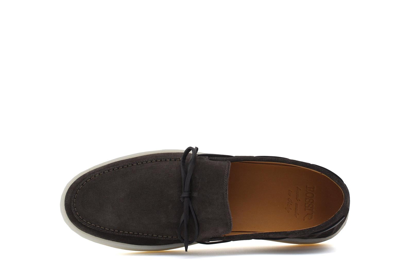 Slip-on con laccio in pelle  in camoscio marrone e fondo in gomma cucito 649FLOC 1133 ROSSI 