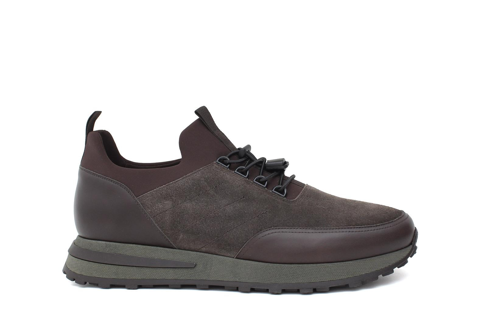 Sneakers in vitello morbido testa di moro con riporto in camoscio con fondo gomma verdone 925POLM 107 ROSSI 