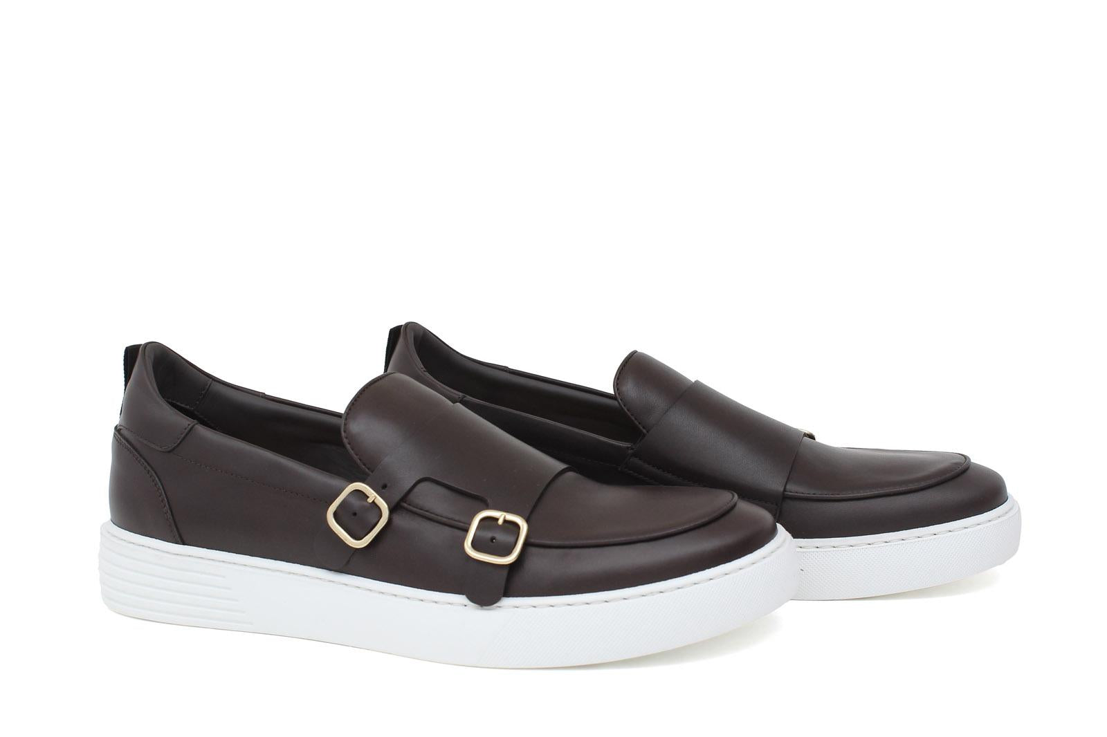 Slip on doppia fibbia in vitello testa di moro  con fondo in gomma leggera 803SAPTM 962 ROSSI 