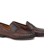 Mocassino in vitello intrecciato marrone sfumato, lavorazione a sacchetto e fondo in cuoio con antiscivolo 263VCCAS 1024 ROSSI 