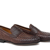 Mocassino in vitello intrecciato marrone sfumato, lavorazione a sacchetto e fondo in cuoio con antiscivolo 263VCCAS 1024 ROSSI 