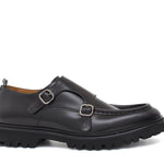 Doppia fibbia in vitello spazzolato nero e fondo gomma leggera 882CALNE 12 ROSSI 