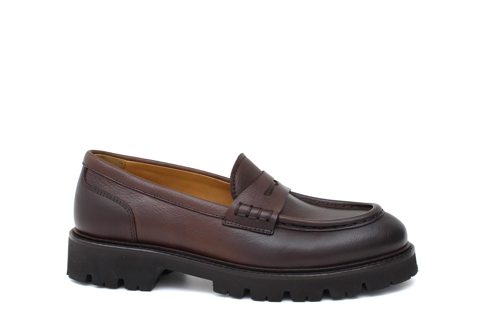 Mocassino donna stile ingegnere in vitello naturale marrone sfumato e fondo in gomma leggera D212VACAS 10 ROSSI 
