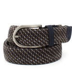 Cinta elasticizzata in lana colore marrone, blu e grigio  h35 con fibbia in canna di fucile spazzolato F0311CFNASLAB 123 ROSSI 