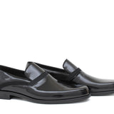 Mocassino in vernice nero con riporto in raso e fondo in cuoio 619VNE 239 ROSSI 