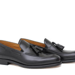 Mocassino sfoderato con mappine in vitello spazzolato nero con fondo in cuoio antiscivolo cucito blake 7637CN 1056 ROSSI 