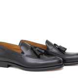 Mocassino sfoderato con mappine in vitello spazzolato nero con fondo in cuoio antiscivolo cucito blake 7637CN 1056 ROSSI 