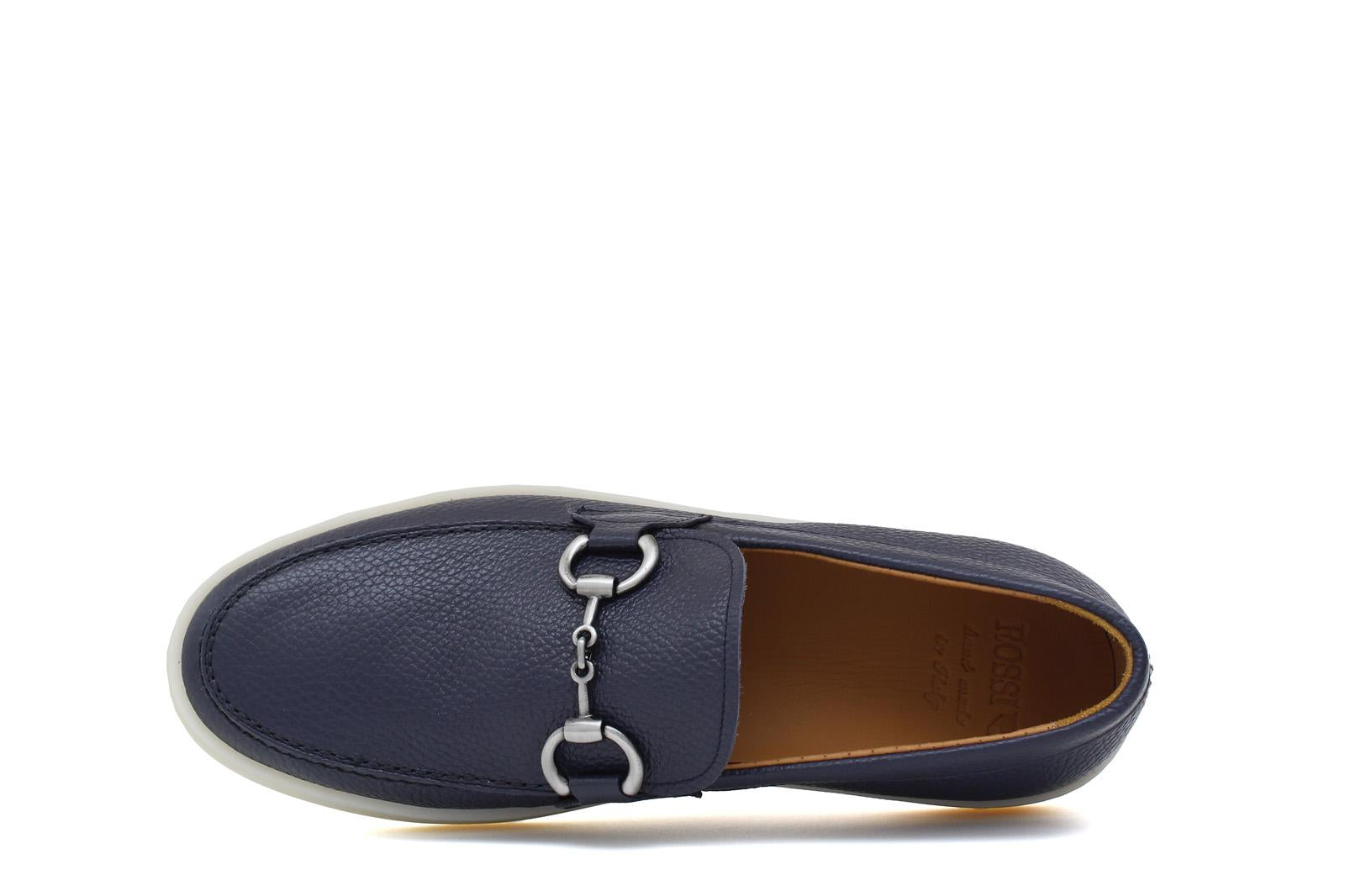Slip-on con accessorio in vitello bottalato navy con fondo in gomma cucito 646VBNAV 1131 ROSSI 