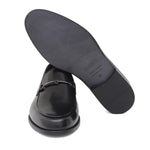 Mocassino con accessorio in vitello spazzolato nero con fondo in cuoio 1416TNE 628 ROSSI 