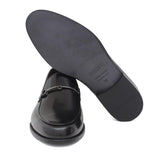 Mocassino con accessorio in vitello spazzolato nero con fondo in cuoio 1416TNE 628 ROSSI 