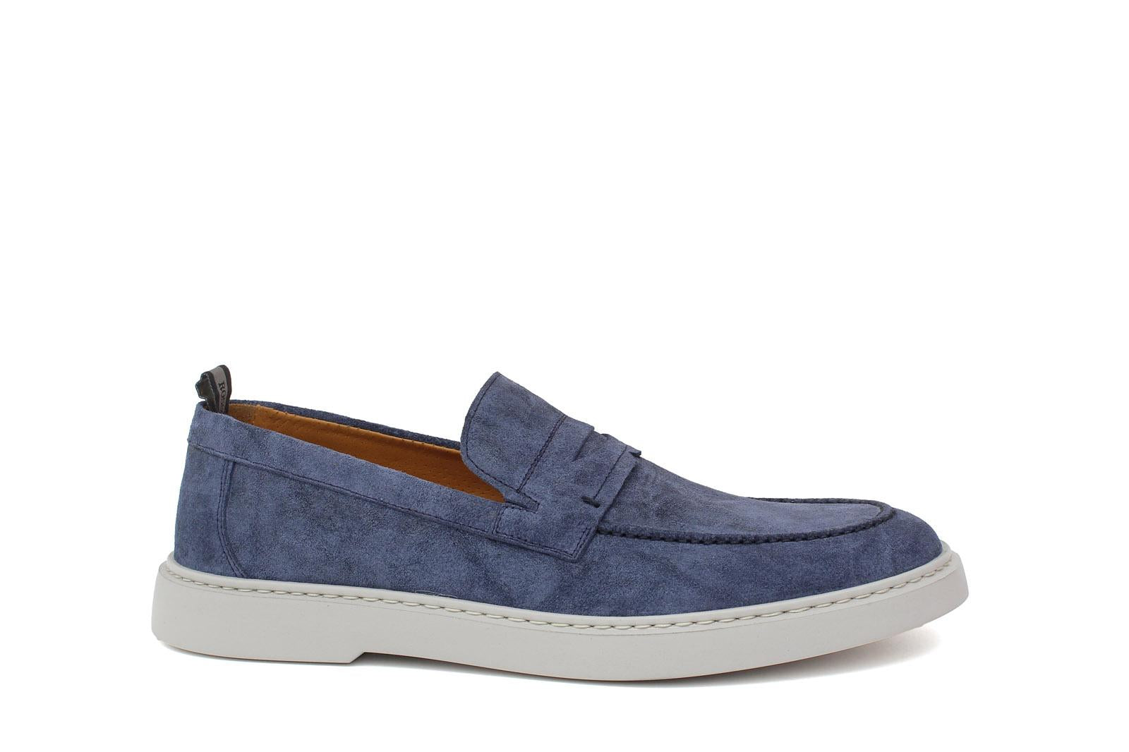 Mocassino in camoscio color jeans con fondo in gomma leggera 1470TZAF 127 ROSSI 