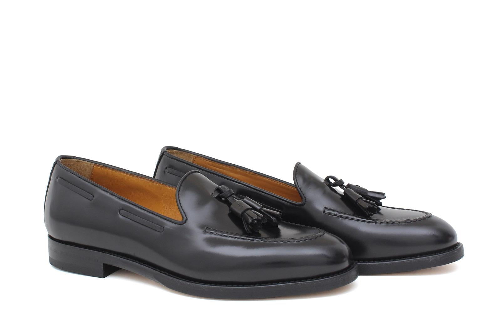 Mocassino donna con mappine in vitello spazzolato nero con fondo cuoio antiscivolo D204CALNE 5 ROSSI 