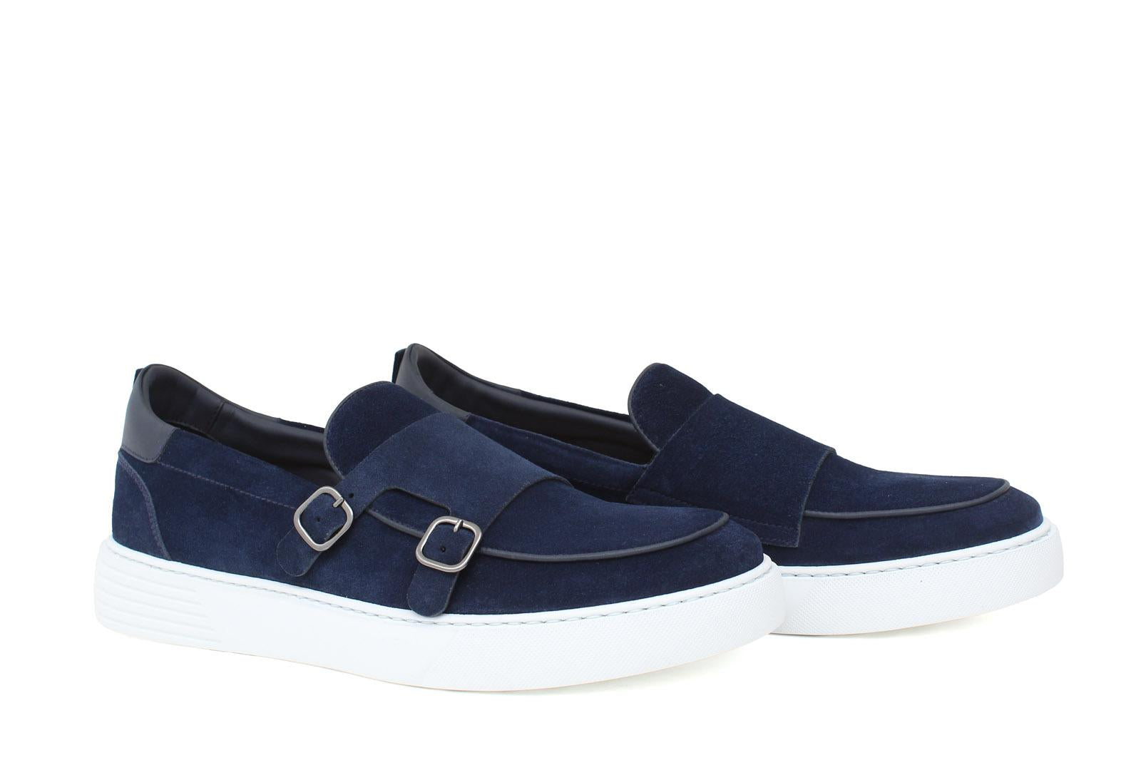 Slip on doppia fibbia in camoscio navy con fondo in gomma leggera 803SAFOLTR 65 ROSSI 