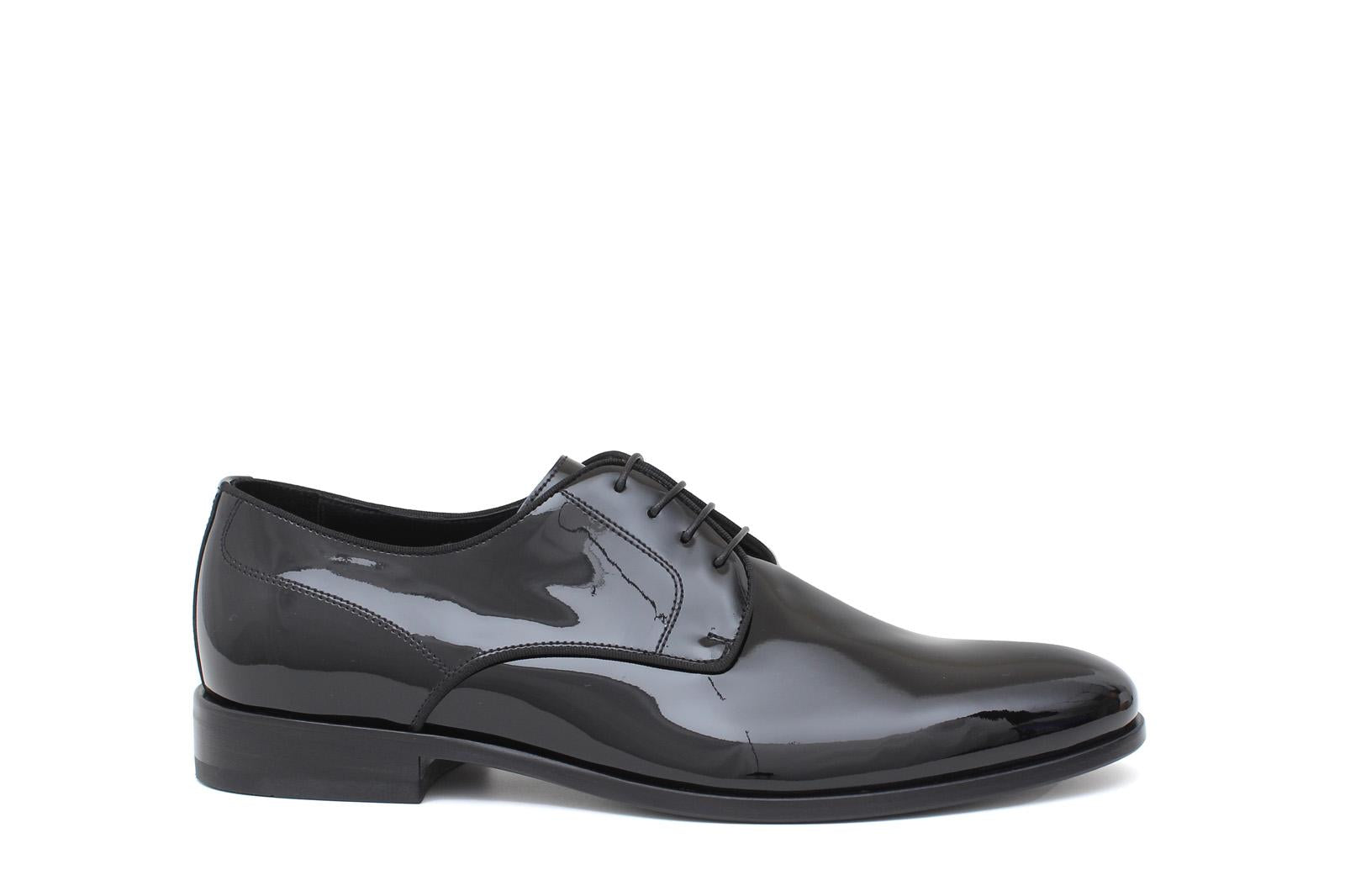 Derby in vernice nera con fondo in cuoio 7608VERNER 390 ROSSI 